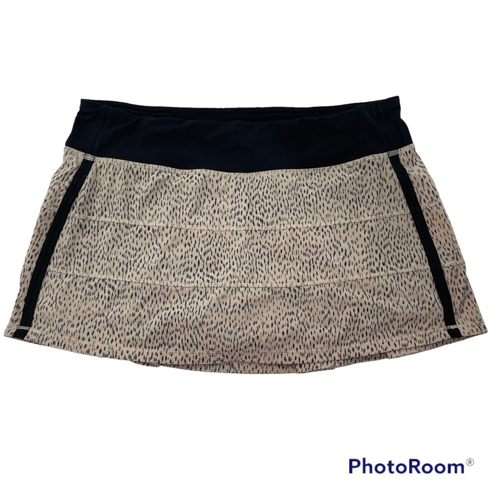 Lululemon Pace Rival Skirt II Womens Tennis Skort Sz 10 Dottie Dash Grain Black